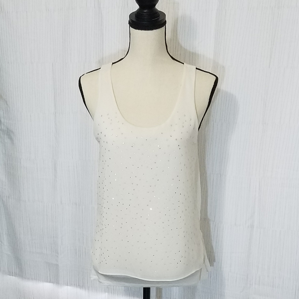 EXPRESS WHITE SLEEVELESS RHINESTONE TANK TOP SMALL - Picture 3 of 7
